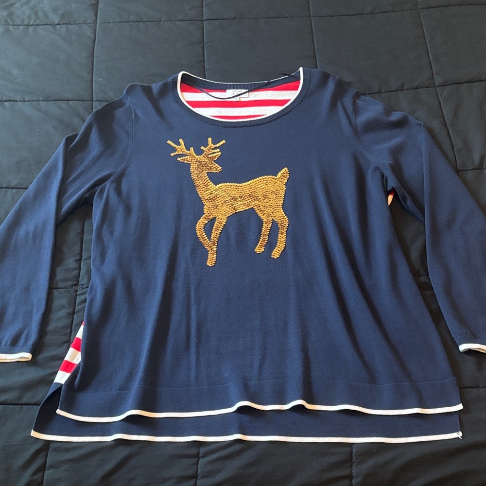 Christmas reindeer patriotic sequins sweater 2X